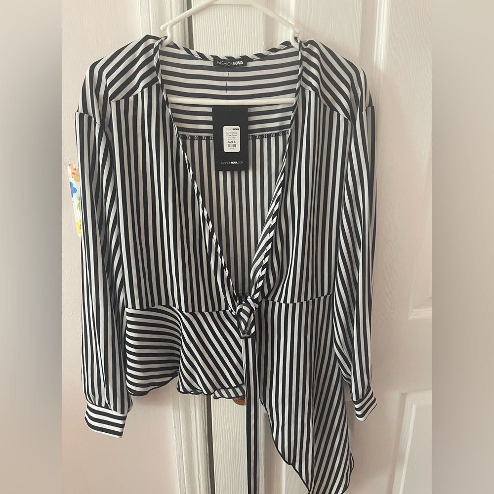 Fashion Nova Black and White Striped Blouse